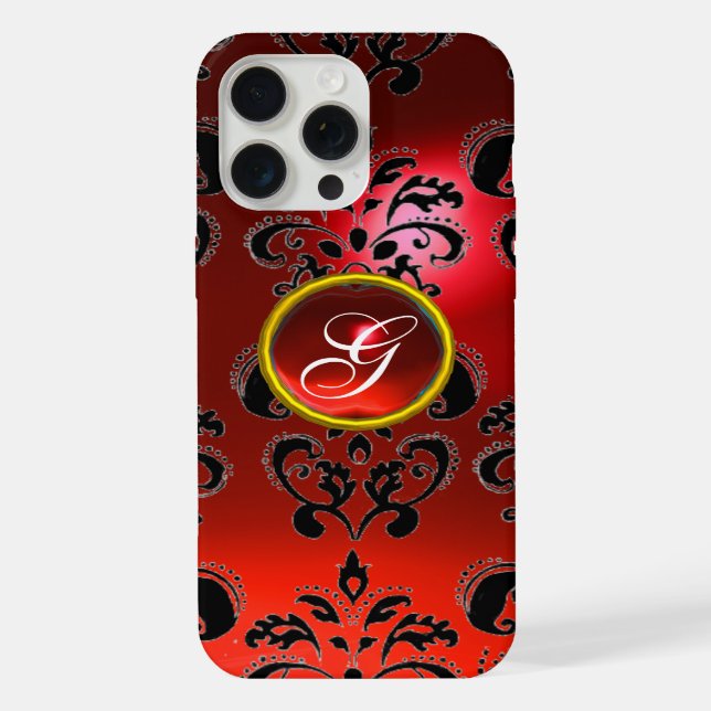 FUNDA PARA iPhone ROJO DAMASCO NEGRO RUBY GEMSTONE MONOGRAM (Reverso )