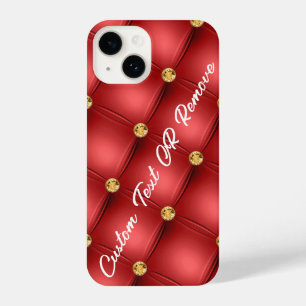 Funda Para iPhone 14 Rojo de oro Diamante Personalizado Tufted Textos E