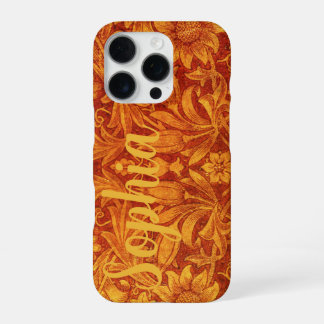 Funda Para iPhone 16 Pro Rojo floral y amarillo dorado Wm Morris Agregar un