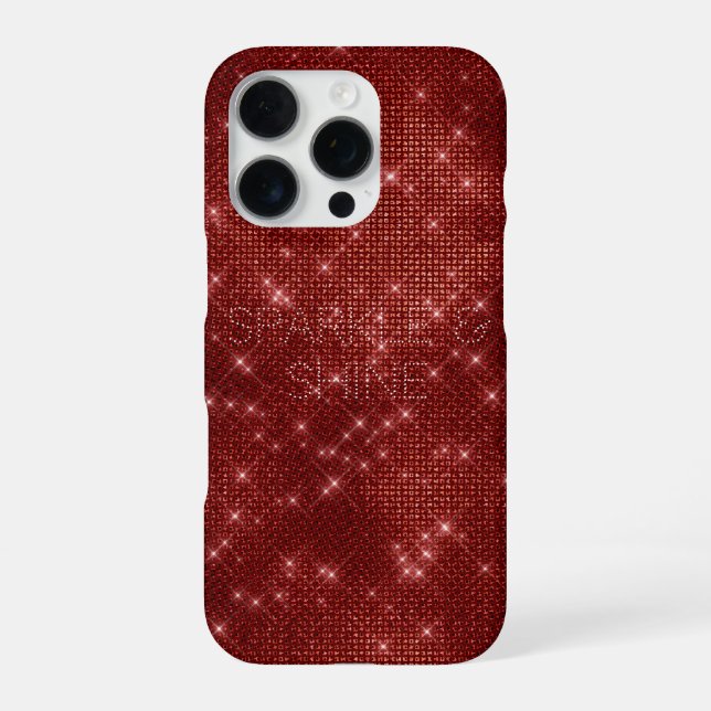 Funda Para iPhone Rojo Glitzy Chic Glam Brillante (Reverso)