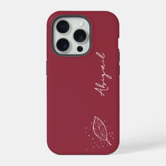Rojo marrón, nombre blanco, hoja Minimalista y pun