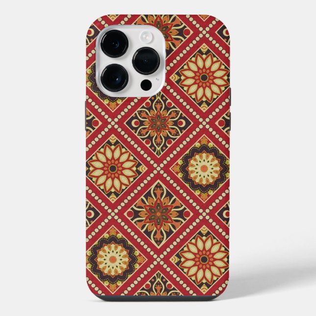 FUNDA PARA iPhone ROJO ORO CREMA MANDALA PATTERN (Reverso )