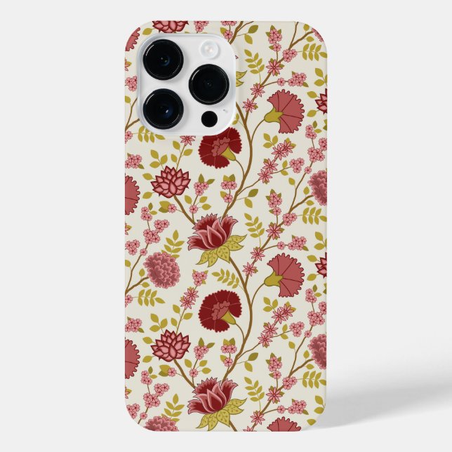 Funda Para iPhone Rojos de patrón floral jacobino rosan crema de oro (Reverso)