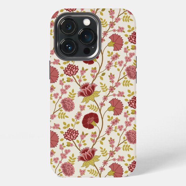 Funda Para iPhone Rojos de patrón floral jacobino rosan crema de oro (Reverso )