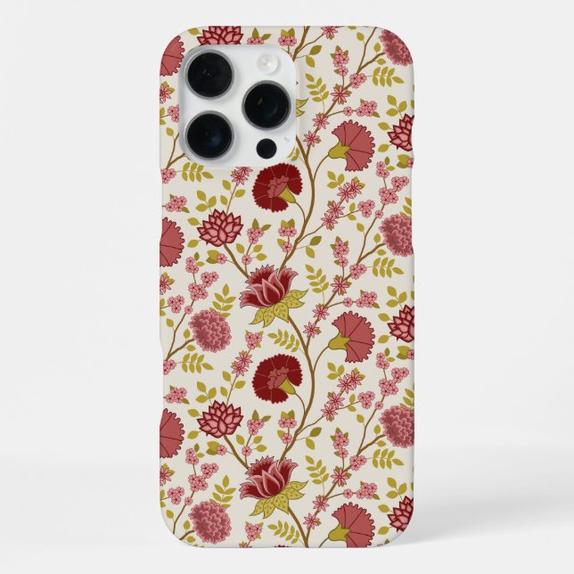 Funda Para iPhone Rojos de patrón floral jacobino rosan crema de oro (Reverso )