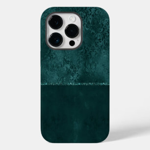 Funda Para iPhone 14 Pro Romance Verde azulado de medianoche   Damasco de z