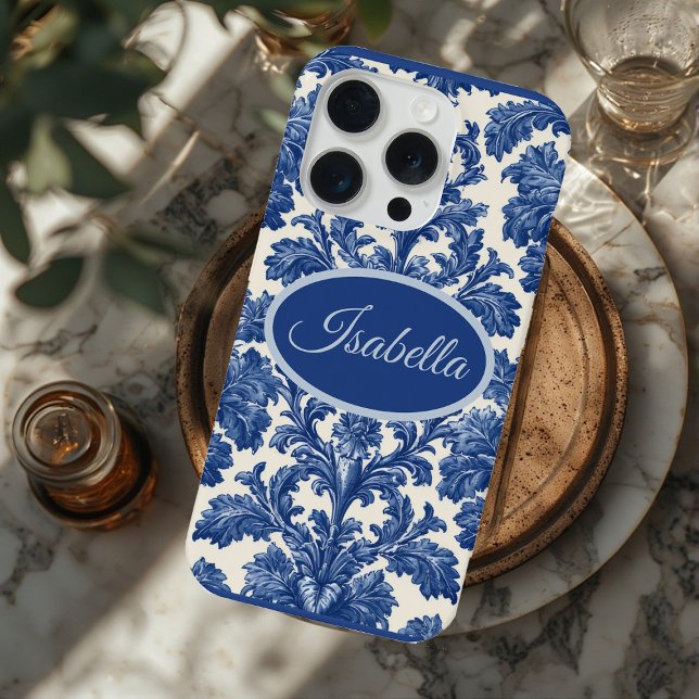 Funda Para iPhone Romantic French Toile Powder Blue Personalized  (Romantic French Toile Powder Blue Personalized iPhone Case)