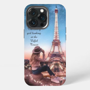 Funda Para iPhone 13 Pro Romantic girl looking at the Eiffel Tower