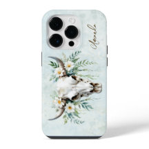Romántico Boho Watercolor Floral Cow Skull