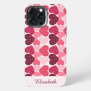 Funda Para iPhone 13 Pro Max Rompecabezas Elegante Corazón Rojo Rosa Nombre