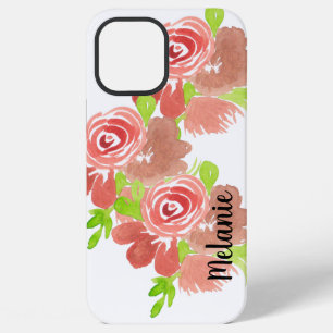 Funda Para iPhone 12 Pro Max Rosa acuarela floral rubor rosa monograma