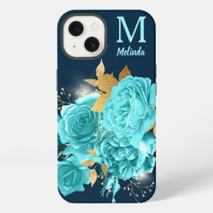 Rosa azul Aqua Esparkle Bouquet Monograma Funda-Ma