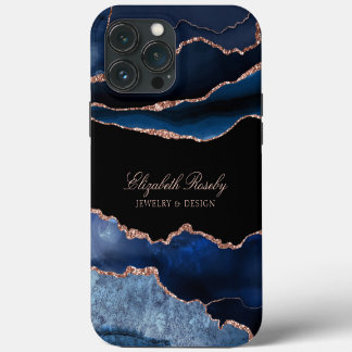 Funda Para iPhone 13 Pro Max Rosa azul de la marina de moda Gold Black Business