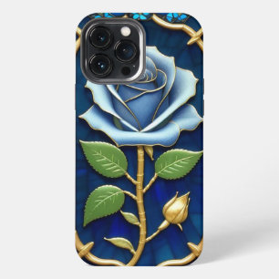 Funda Para iPhone 13 Pro Max Rosa Azul Dorada en Marco Decorativo