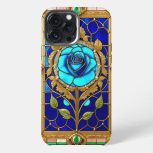 Funda Para iPhone 13 Pro Max Rosa Azul Dorada en Marco Decorativo