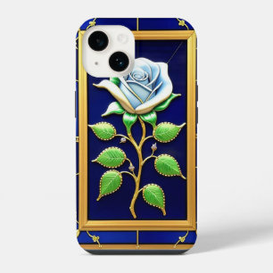 Funda Para iPhone 14 Rosa Azul Dorada en Marco Decorativo
