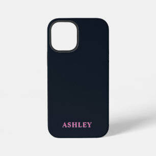 Funda Para iPhone 12 Mini Rosa azul marino profundo con nombre personalizado