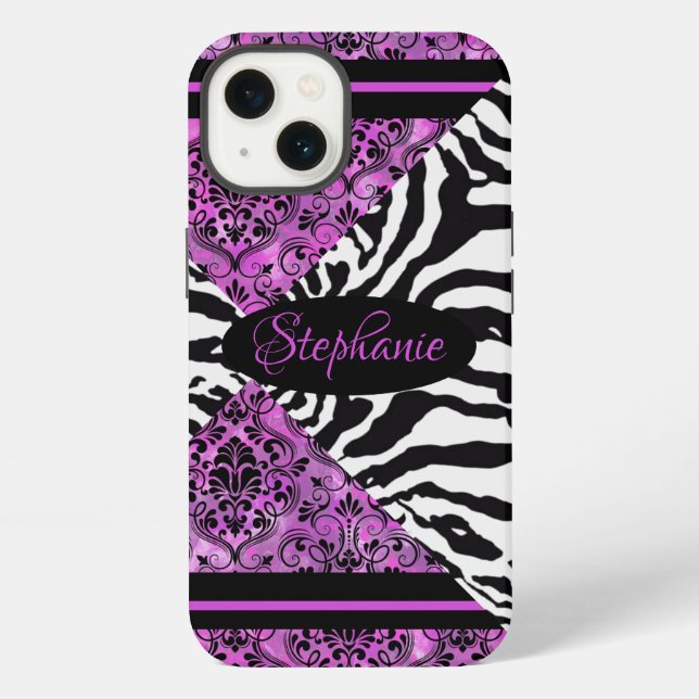 Funda Para iPhone Rosa caliente con patrón de cebra (Reverso )