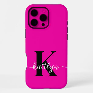 Funda Para iPhone 16 Pro Max Rosa Caliente Monograma Negro