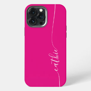 Funda Para iPhone 13 Pro Max Rosa Caliente y Elegante Firma Glam Blanca