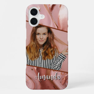 Funda Para iPhone 16 Plus Rosa de mármol oro Esparkle Glam Foto