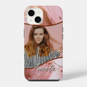 Funda Para iPhone 14 Rosa de mármol oro Esparkle Glam Foto
