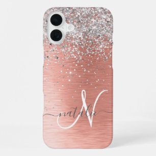 Funda Para iPhone 16 Plus Rosa Dorado Bonito Brillante Plateado Glitter