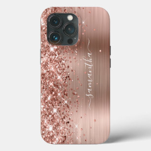 Funda Para iPhone 13 Pro Rosa Dorado Brillante Moderno Firme Femenino