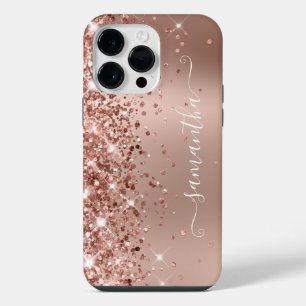 Funda Para iPhone 14 Pro Max Rosa Dorado Brillante Ombre Moderno Femenino Firma