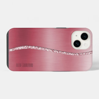 Funda Para iPhone 14 Rosa Dorado Metálico y Ola Brillante
