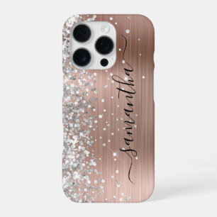 Funda Para iPhone 16 Pro Rosa Dorado Metalizado Brillo Plateado Firma Femen