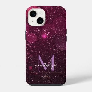 Funda Para iPhone 14 Rosa Dorado Moderno con Purpurina y Monograma