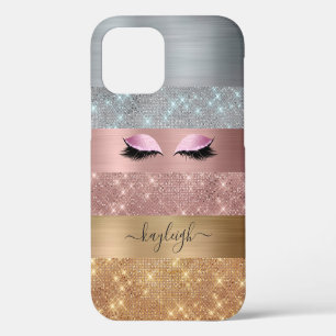 Funda Para iPhone 12 Rosa Dorado Plateado Brillo Pestaña De Belleza