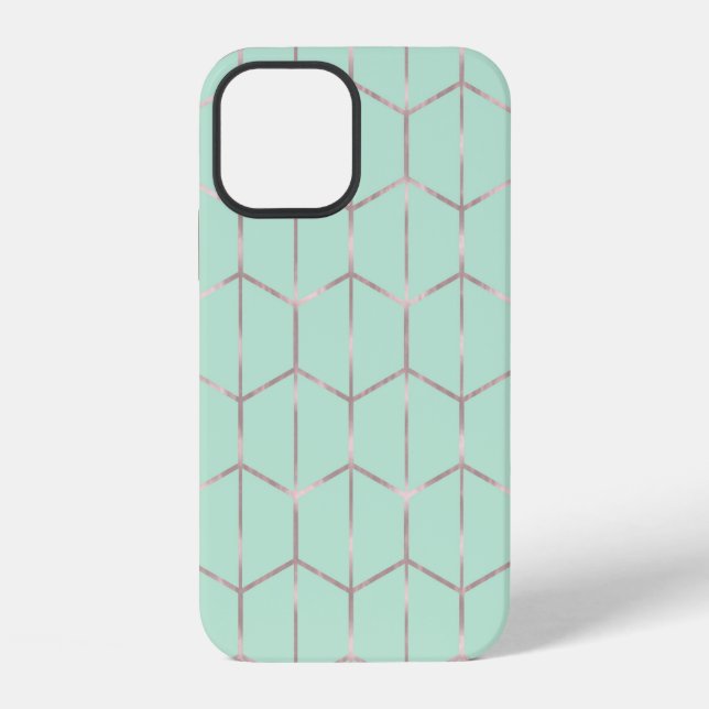 Funda Para iPhone Rosa dorado y menta chic glam hexagonal geométrico (Reverso )