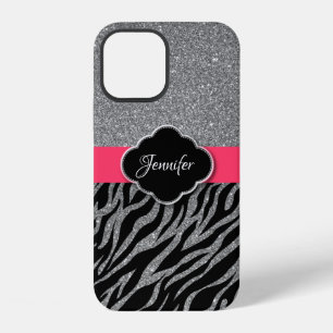 Funda Para iPhone 12 Rosa Glitter Brillante Plateado Elegante Chicas
