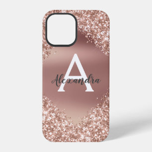Funda Para iPhone 12 Pro Rosa Gold Bling Purpurina de espuma de lujo Monogr