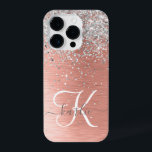 Funda Para iPhone 14 Pro Rosa Gold Bonito Girly Silver Purpurina Sparkly<br><div class="desc">Personaliza fácilmente este diseño de estuche de teléfono de moda de moda con un purpurina brillante de bonito plateado sobre un fondo metálico rosa de color dorado.</div>