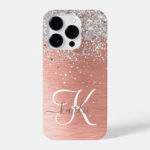 Funda Para iPhone 14 Pro Rosa Gold Bonito Girly Silver Purpurina Sparkly