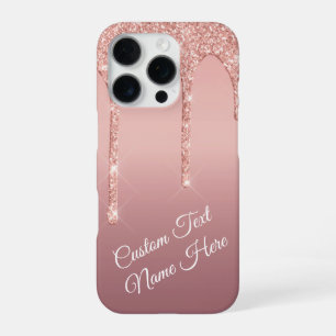Funda Para iPhone 16 Pro Rosa Gold Rubor Purpurina Su nombre de texto para