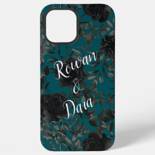 Funda Para iPhone 12 Pro Max Rosa gótica elegante boda teal negra