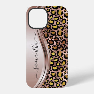 Funda Para iPhone 12 Pro Rosa Leopardo Dorado Nombre Manuscrito Metal