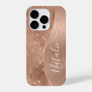 Funda Para iPhone 14 Pro Rosa metálico Purpurina de oro personalizado