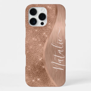 Funda Para iPhone 16 Pro Max Rosa metálico Purpurina de oro personalizado