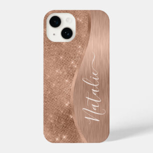 Funda Para iPhone 14 Rosa metálico Purpurina de oro personalizado