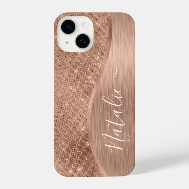 Funda Para iPhone Rosa metálico Purpurina de oro personalizado (Reverso )