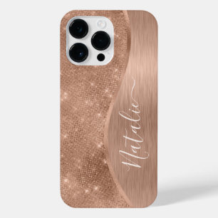 Funda Para iPhone 14 Pro Max Rosa metálico Purpurina de oro personalizado