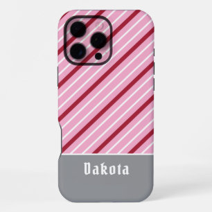 Funda Para iPhone 16 Pro Max Rosa minimalista con franjas rojo oscuro y blanco