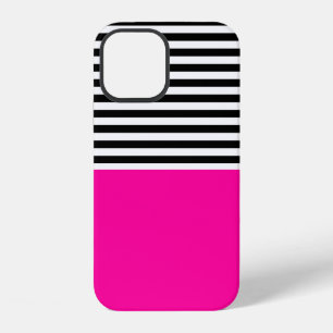 Funda Para iPhone 12 Rosa Neon con franjas en blanco y negro