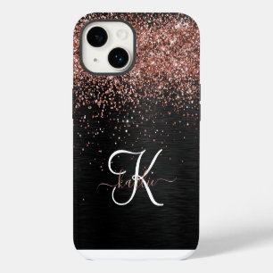 Funda Para iPhone 14 Rosa personalizado Purpurina de oro Monograma de e