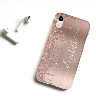 Funda Para iPhone XR Rosa Purpurina de goteo de oro personalizado
